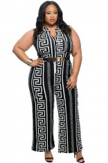 W461-1122 Salopeta Plus Size, cu imprimeu si curea aurie foto