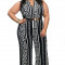 W461-1122 Salopeta Plus Size, cu imprimeu si curea aurie