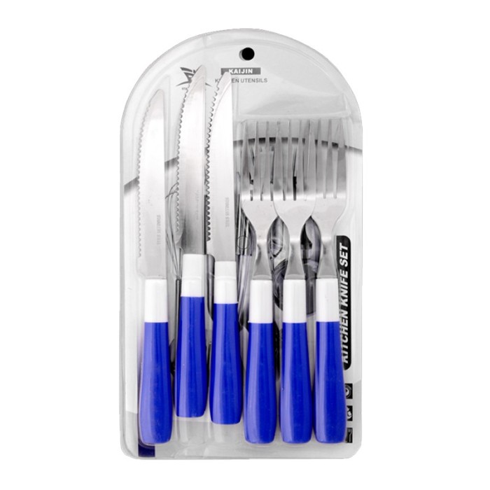 Set tacamuri 6 piese DeKassa DK-89051, inox, Albastru foto mare Set tacamuri 6 piese DeKassa DK-89051, inox, Albastru foto mare