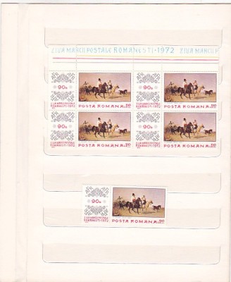 ZIUA MARCII POSTALE ROMANESTI - BLOC DE 4 + SERIE ( LP 812 ) 1972 foto