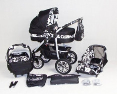 Carucior 3 in 1 Coral CF2 (Negru cu flori albe) Kerttu foto