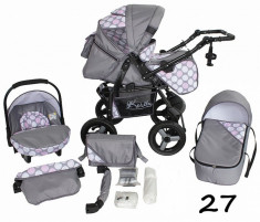 Carucior 3 in 1 Twist-R cu roti gonflabile 27 (Gri cu Buline Roz) Kerttu foto