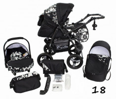 Carucior 3 in 1 Twist-R 18 (Negru cu Flori Albe) Kerttu foto