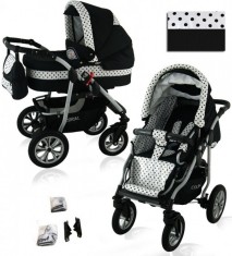 Carucior 2 in 1 Coral CE7 (Negru cu alb si puncte) Kerttu foto