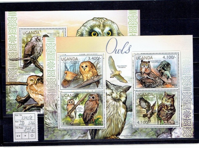 Uganda - owls - 2795/8+bl.376
