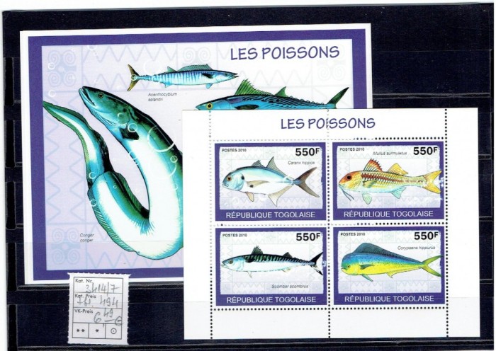 Togo - 3414/7+bl.494 fishes