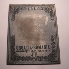 Placheta Regalista Federatia Romana De Atletism Romania Croatia Bucuresti 1943