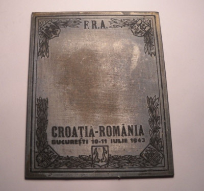 Placheta Regalista Federatia Romana De Atletism Romania Croatia Bucuresti 1943 foto