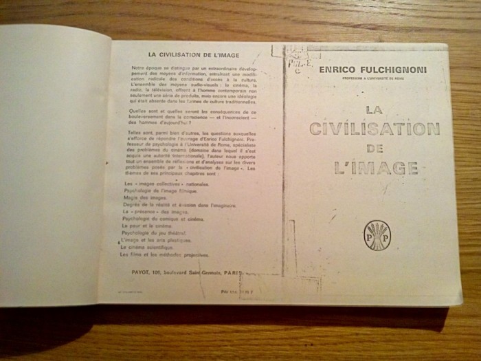 LA CIVILISATION DE L`IMAGE - Enrico Fulchignoni - Payot, Paris, 1969, 303 p. foto mare LA CIVILISATION DE L`IMAGE - Enrico Fulchignoni - Payot, Paris, 1969, 303 p. foto mare