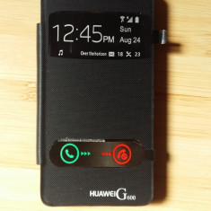 husa tip carte Huawei G600 + folie sticla