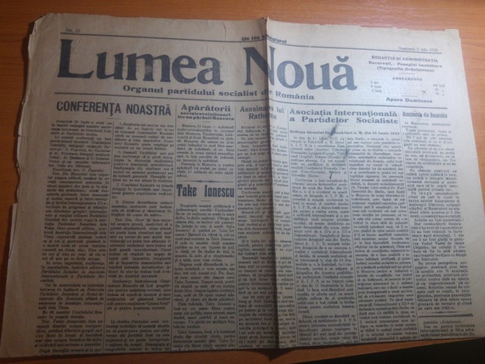 ziarul lumea noua 2 iulie 1922-art. despre moartea lui take ionescu