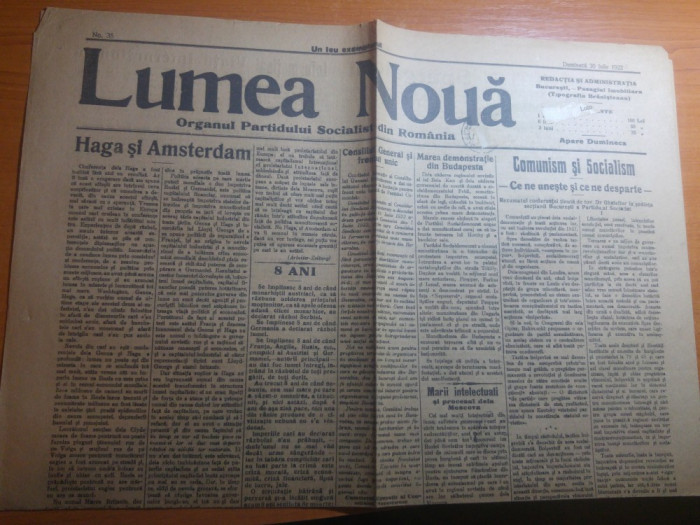 ziarul lumea noua 30 iulie 1922- 8 ani de la inceputul primului razboi mondial