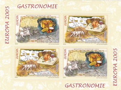 GASTRONOMIE,EUROPA CEPT,2005,MINISHEET DE 2 SERII,MNH ROMANIA. foto