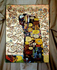 Pictura ulei pe panza Pictura reliefata Foita de aur Tablou Gustav Klimt 8 foto