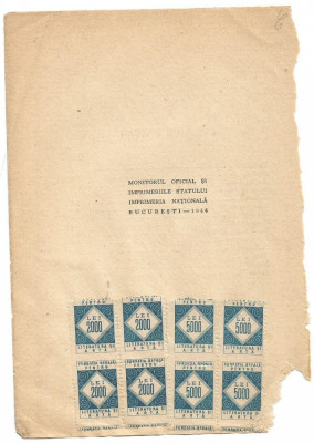 No(1)-Romania 1930 - bloc 4 timbre fiscale Fundatia Regala pt Literatura -eroare foto