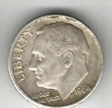 SUA SRATELE UNITE 1 DIME 10 CENTI 1964 ARGINT STARE FOARTE BUNA CU PATINA, America de Nord