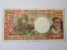 Rara! Tahiti 1000 Francs 1969-1971 Papeete nedatata seria A8 foto