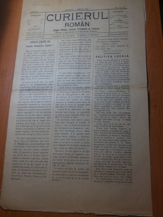 ziarul curierul roman 1 aprilie 1895-nr. cu ocazia zilei de paste