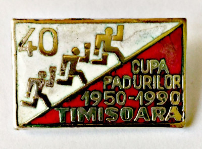 INSIGNA CUPA PADURILOR 1950 1990 TIMISOARA 18,10/28,30 MM SILVICULTURA PADURE foto