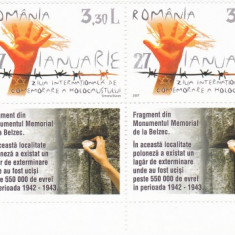 ZIUA HOLOCAUSTULUI CU VIGNETA + MARGINE DE COALA,2007,MNH ROMANIA.