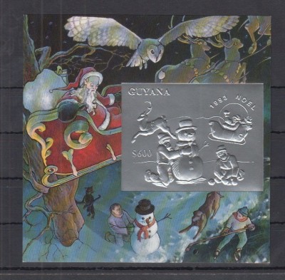 GUYANA 1993 CRACIUN FOITA DE ARGINT COTA MICHEL 50 EURO foto