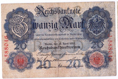 Germania bancnota 20 MARK MARCI 1910 VF+ foto