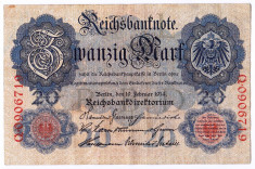 Germania bancnota 20 MARK MARCI 1914 XF foto