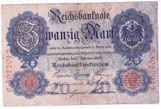 Germania bancnota RARA 20 MARK MARCI 1908 foto