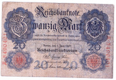 Germania bancnota RARA 20 MARK MARCI 1907 foto
