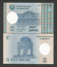 TADJIKISTAN 5 DIRAMS 1999 UNC [1] P-11a , necirculata foto