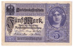 2.Germania bancnota 5 MARK MARCI 1917 UNC foto