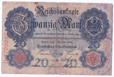 Germania bancnota RARA 20 MARK MARCI 1908 foto