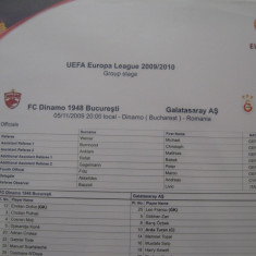Dinamo Bucuresti - Galatasaray (5 noiembrie 2009 / foaie de joc)