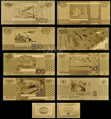 RUSIA - SET 7 BANCNOTE EMISIUNEA 1997- 2010 POLYMER PLACAT CU AUR 24k foto