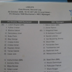 Dinamo Bucuresti - NEC Nijmegen (2 octombrie 2008 / foaie de joc)