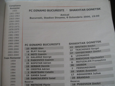 Dinamo Bucuresti - Sahtior Donetk (6 octombrie 2006 / foaie de joc) foto