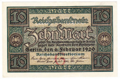 3.Germania bancnota 10 MARK 1920 MARCI perfect UNC foto
