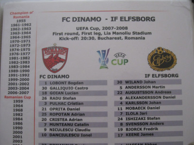 Dinamo Bucuresti - IF Elfsborg (2007 / 2009/ foaie de joc) foto