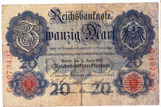 2.Germania bancnota 20 MARK MARCI 1910 VF foto