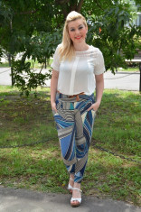 Pantalon salvar de vara, albastru deschis, cu model abstract (Culoare: ALBASTRU DESCHIS, Marime: 36) foto
