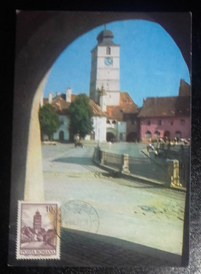 SIBIU - ARHITECTURA. TURNUL PRIMARIEI. ILUSTRATA MAXIMA MNH (C.P.7) foto