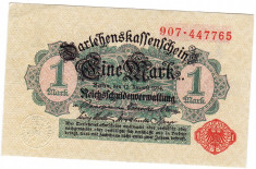 1.Germania bancnota 1 MARK MARCA 1914 a.UNC serie ROSIE cu nuanta verde pe verso foto