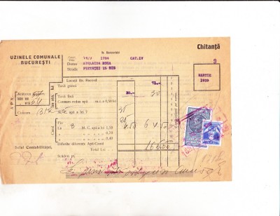 bnk fil Timbru fiscal 3 lei + 2 lei Timbrul aviatiei pe chitanta 1939 foto