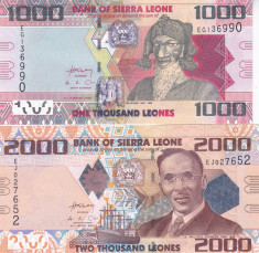 Bancnota Sierra Leone 1.000 si 2.000 Leones 2013/2010 - P30b/P31a UNC ( set x2 ) foto