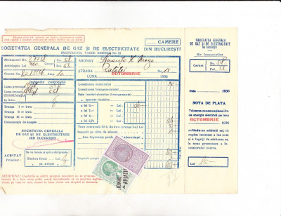 bnk fil 1 leu timbru fiscal + 1 leu FN al aviatiei pe factura 1936 foto