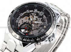 CEAS AUTOMATIC WINNER TM432 STEAMPUNK TACHYMETER SILVER SKELETON-MODEL NOU !! foto