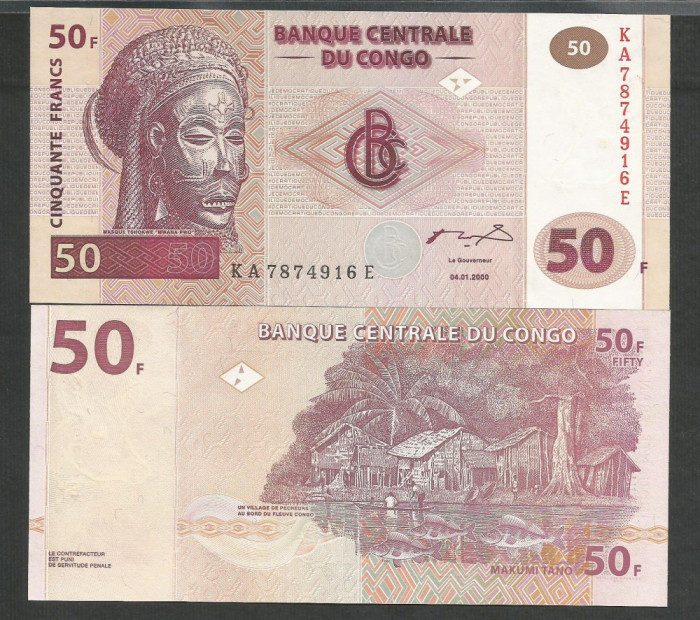 CONGO 50 FRANCI FRANCS 2000 UNC [1] P-91 , necirculata