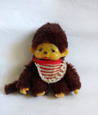 Jucarie plus maimutica Monchhichi (kiki, moncici) maro clasic, 12 cm, colectie foto