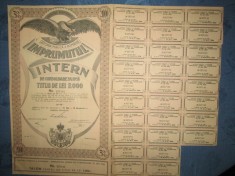 5615-Actiuni vechi Romania-Imprumutul Intern-Titlu 2000 lei 1935. Stare foarte buna.