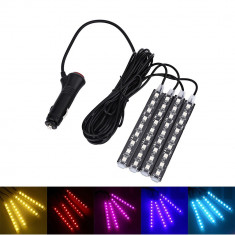 BANDA LED AUTO 12V ROSU ROSIE 5050 AMBIENTAL 9 SMD X 4 + MUFA BRICHETA foto